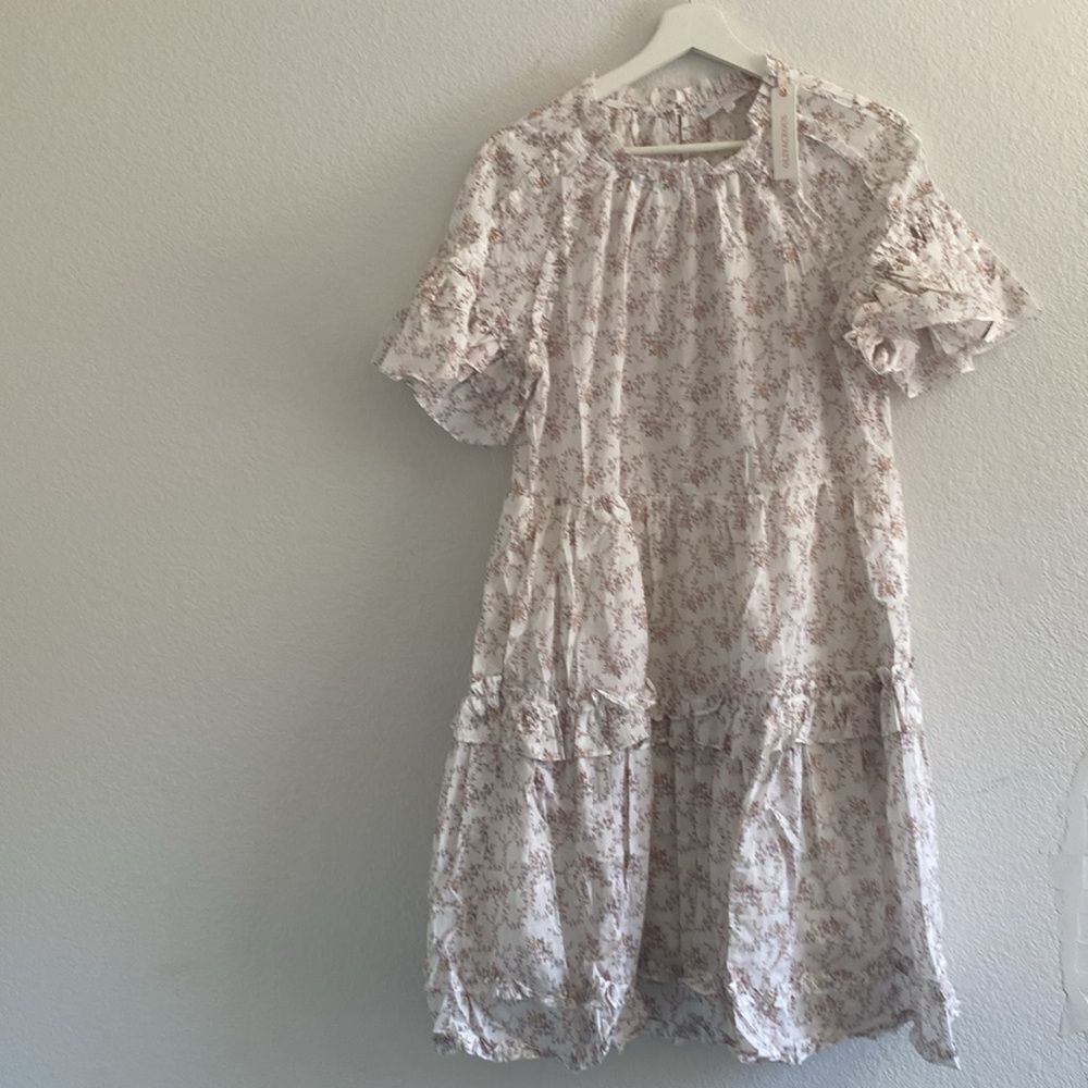 Olivaceous Cream Mini Dress with Pink Floral Print